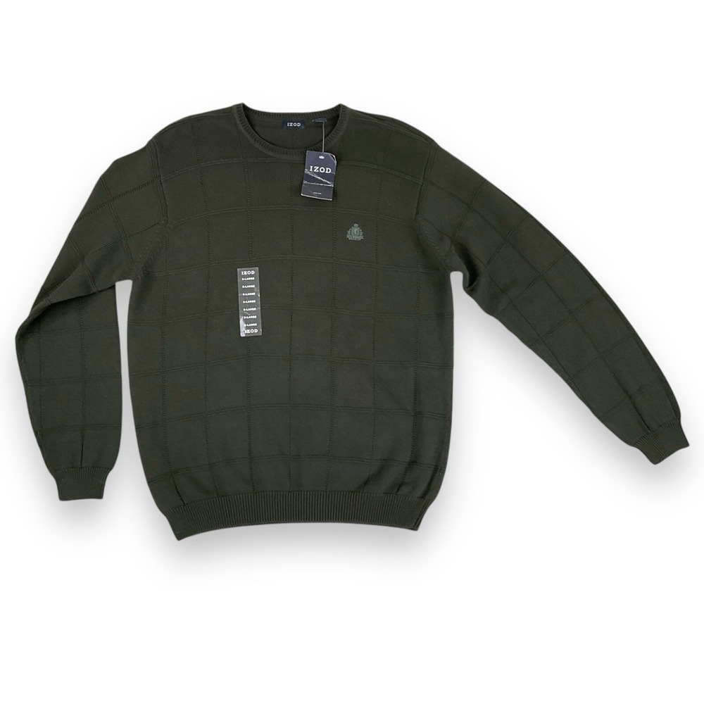 IZOD Sweater Men XL Green Long Sleeve Crew Vintage NWT